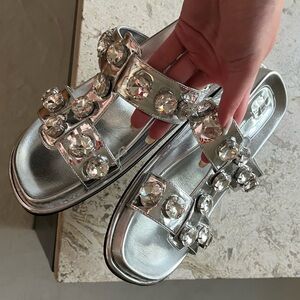 Diamond Crystal Silver Slippers Sandals ZARA